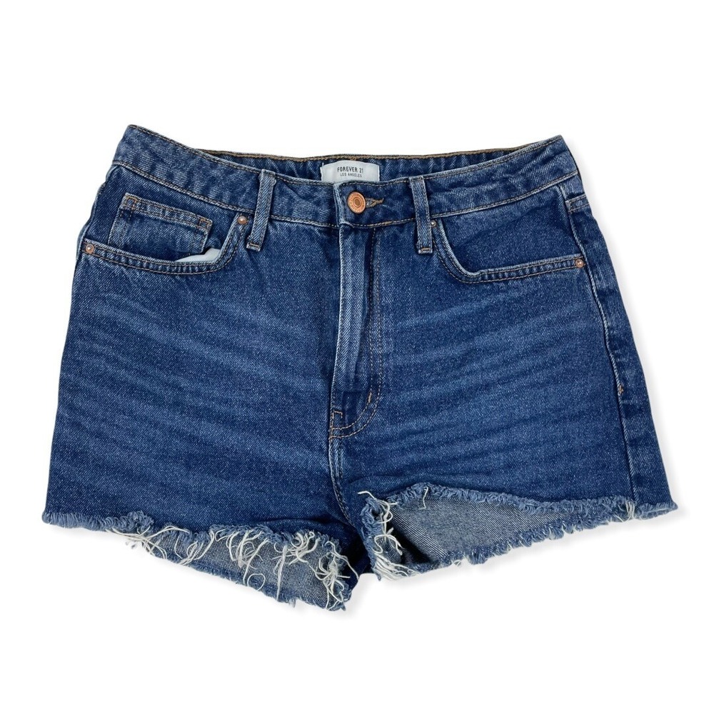 Forever 21 Blue Denim Jean Shorts Womens Cut-Off Shorts Frayed Size 27